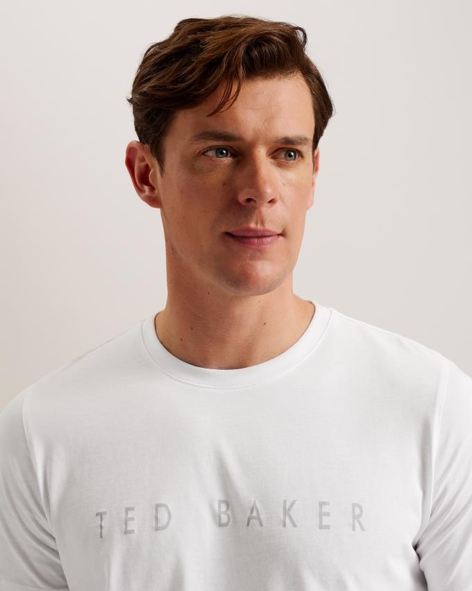 T-Shirt Ted Baker Short Sleeve Branded Blanche Homme | ALT-35656429